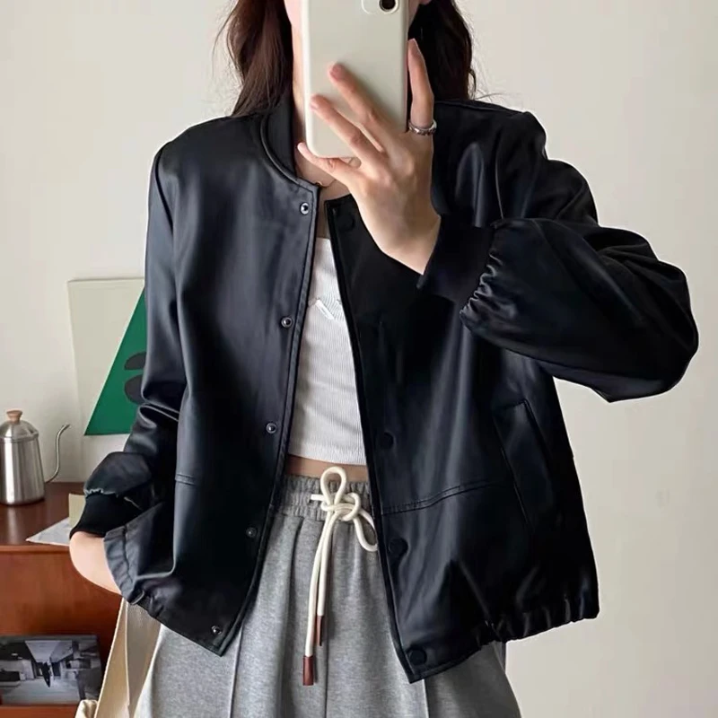 韩版皮衣外套女短款宽松机车服pu皮上衣时尚休闲百搭夹克 2799