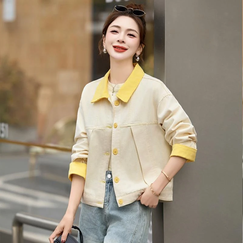 牛仔短外套女春秋季欧货新款复古气质时尚百搭小个子翻领夹克开衫