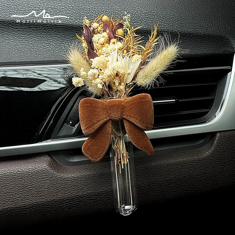 莫里乐园毛茸茸蝴蝶结车载花瓶香薰插花高级装饰品赠送单方精油