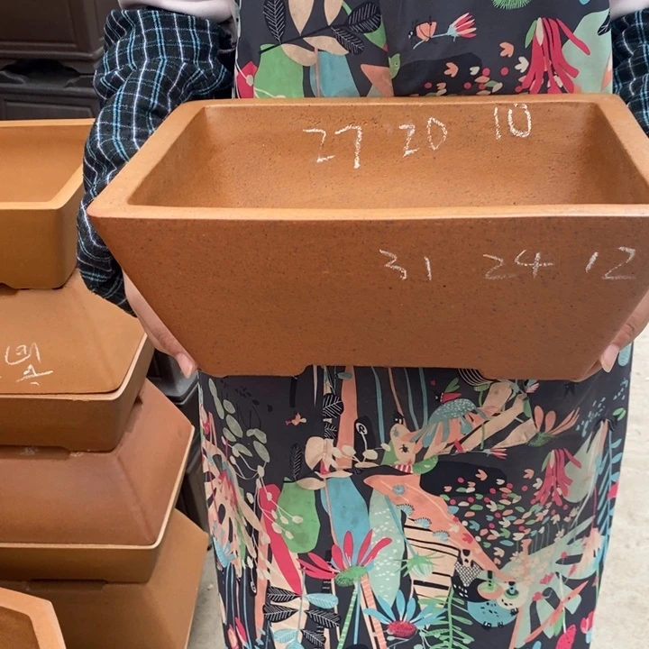 紫砂花盆只顾看手机和电脑