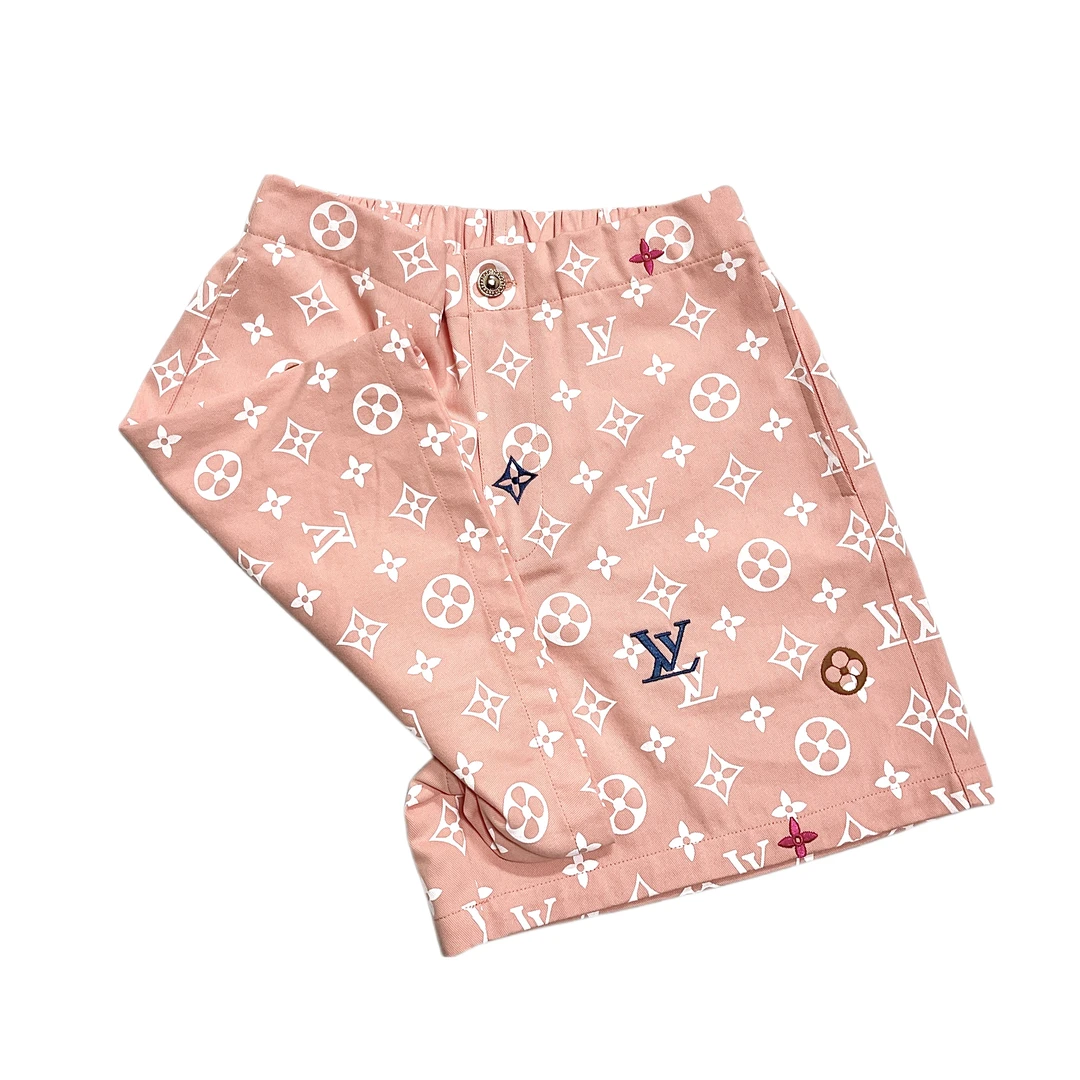 街头时尚百搭满印高腰显瘦直筒短裤7653