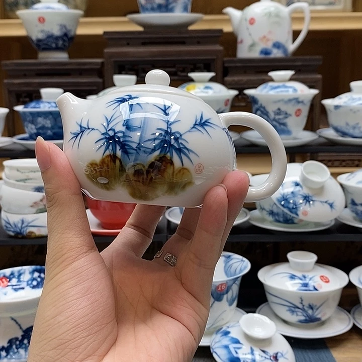 手绘竹子茶壶160cc釉下彩高温瓷微瑕福利款