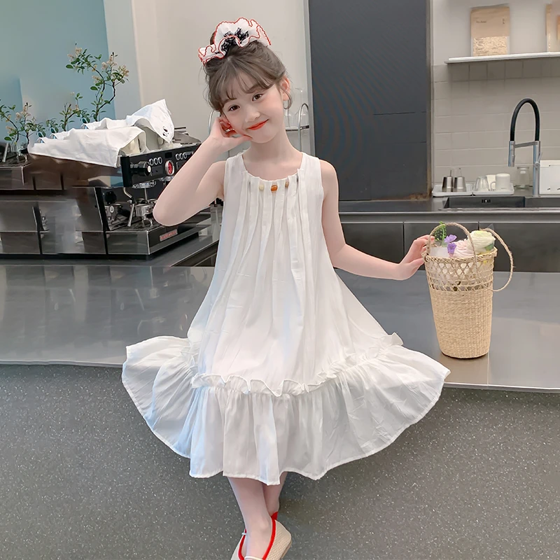 女童连衣裙夏装2025新款洋气女大童白色背心裙儿童夏季超好看裙子