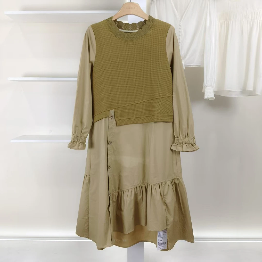 麦迪尚品【夕Y】50909131 春季简约假两件拼接连衣裙品牌女装