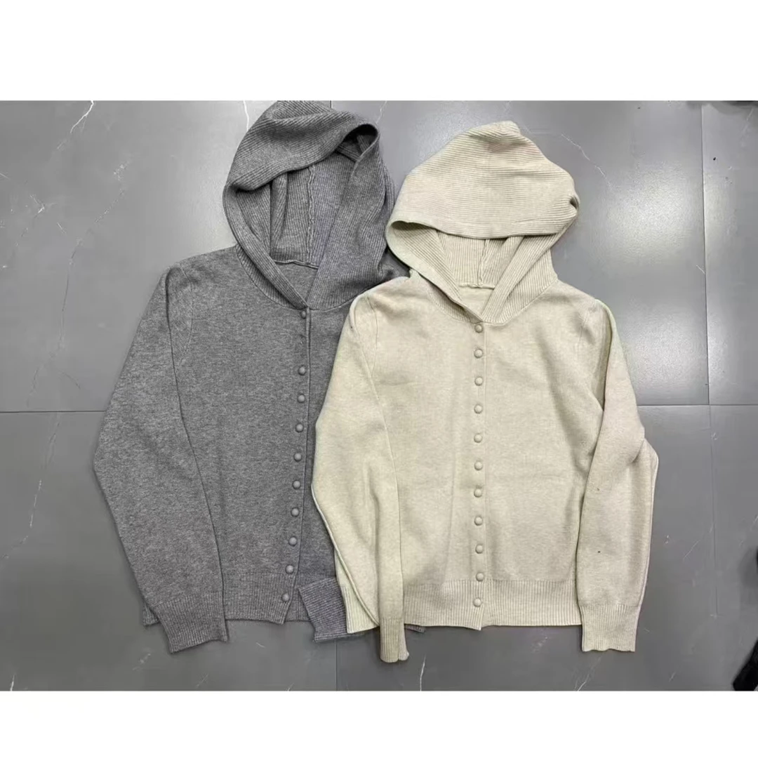 新品扣子针织帽衫