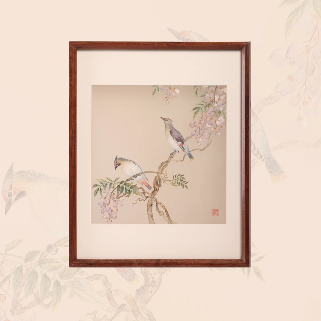 《紫藤花鸟图》单面绣挂画 手工苏绣 非遗传承