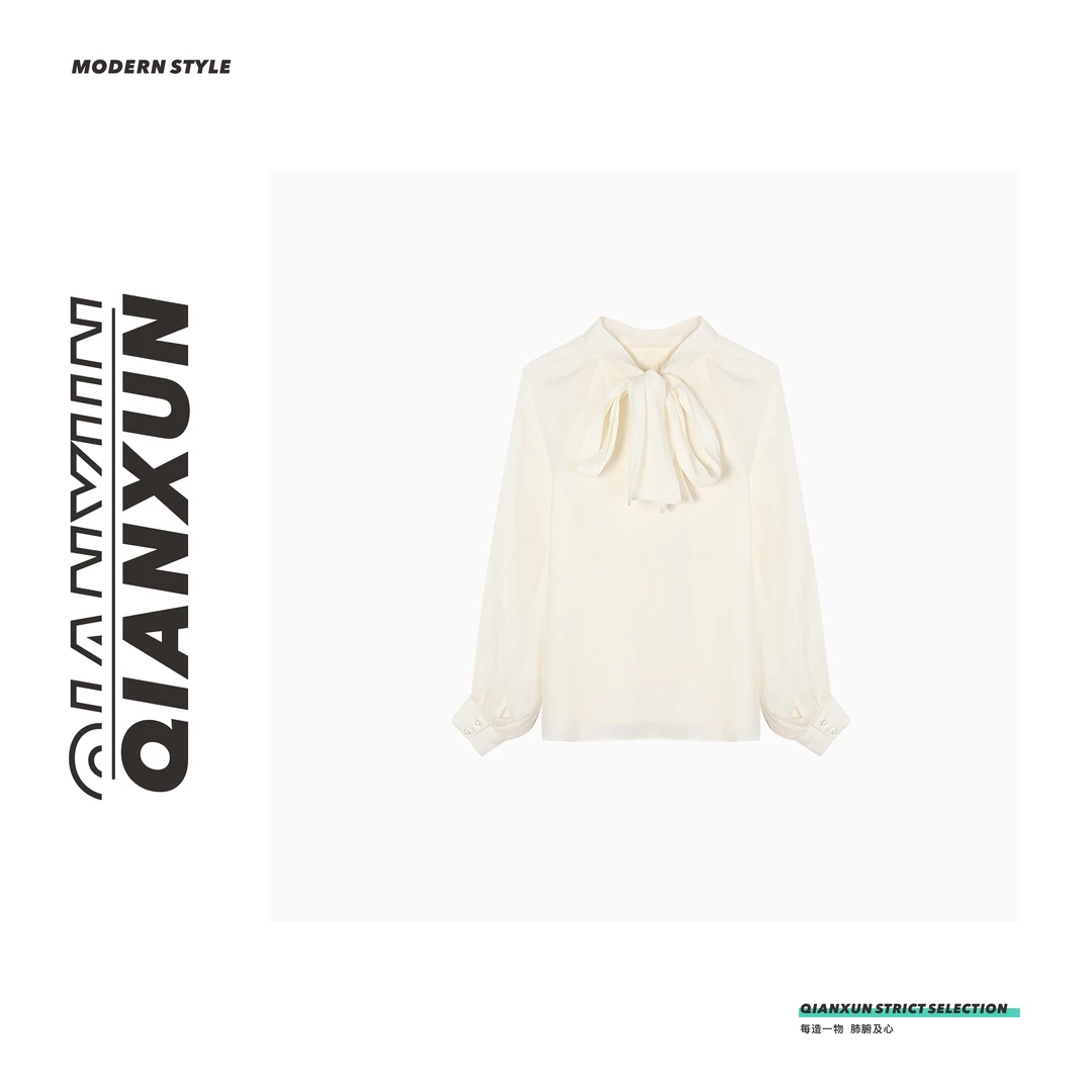 【浩哥严选】衬衫预Q3CS8109法式白色长袖系带士甜美荷叶边