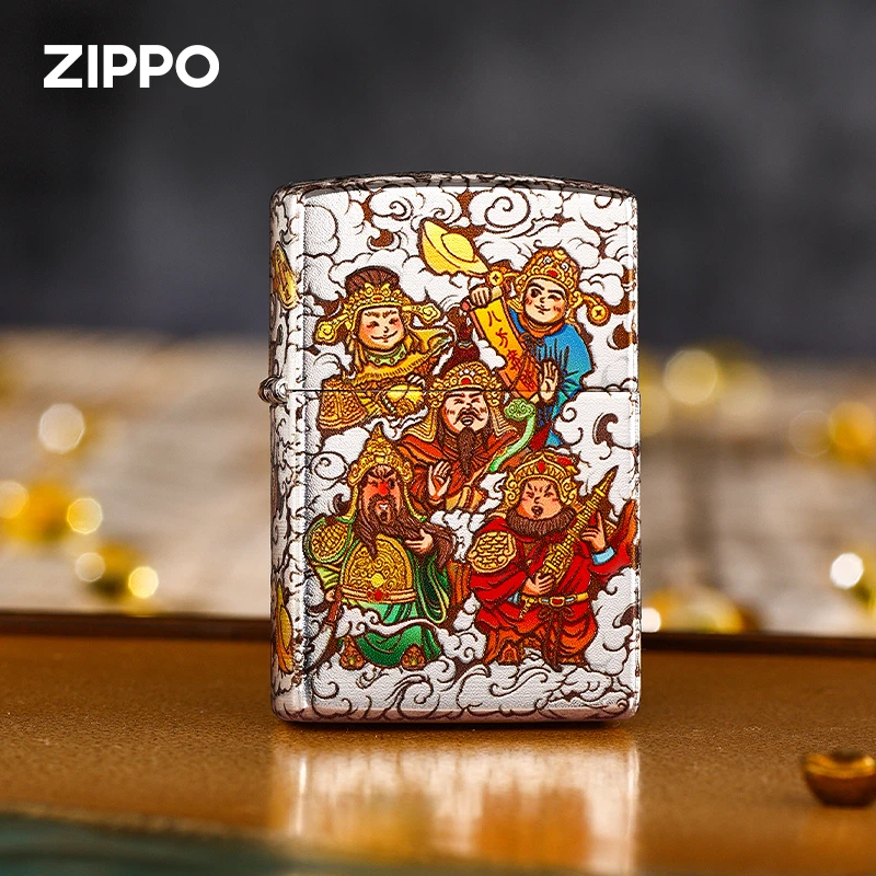 ZIPPO打火机【包银五路财神】八方来财男士防风原装国风复古DYJ1X1