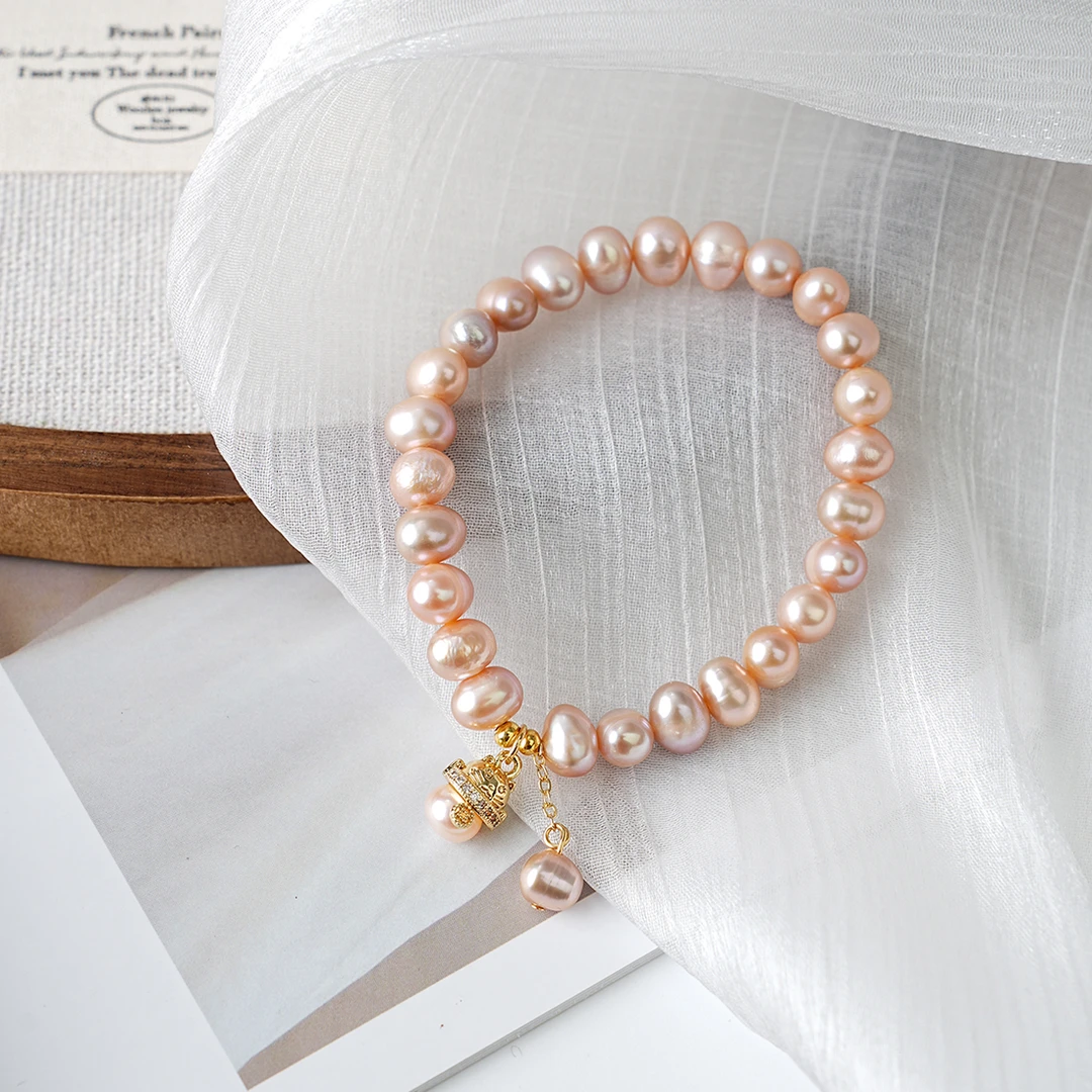 【招财猫】6.5-7.5mm天然淡水无核珍珠彩珠招财猫珍珠手串0673-5