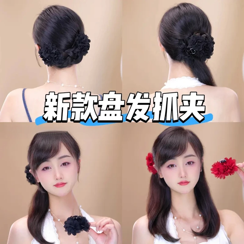 玫瑰花抓夹盘发头花刘海侧边夹7Cm法式慵懒感半扎发卡