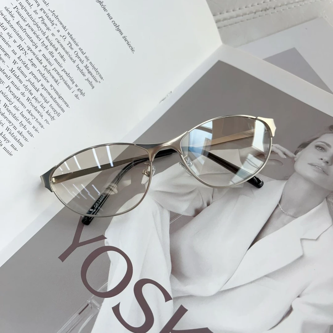 美式复古猫眼蓝色墨镜女Y2k时尚辣妹凹造型街拍防紫外线太阳镜男