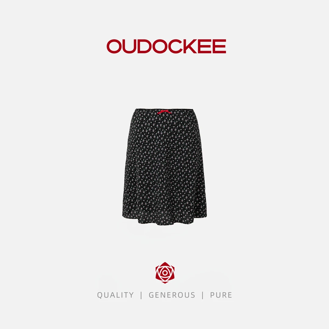 OUDOCKEE 鸥鸥 【小花裙】黑色蝴蝶结碎花半身裙 B2502X418T