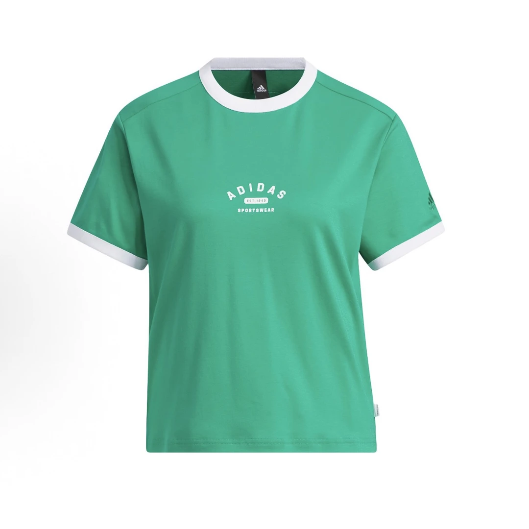 adidas  刺绣字母印花罗纹圆领短袖  落肩袖T恤 女款IP3939