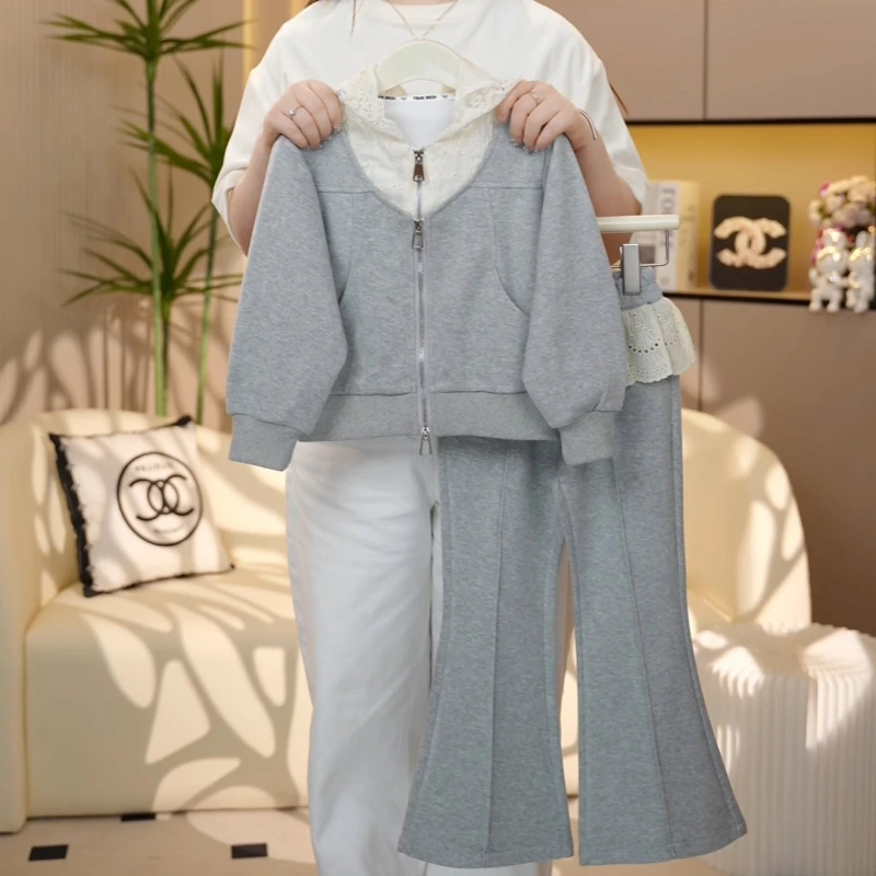 【糖宝魔豆】女童套装2025新款春秋洋气女孩春装连帽开衫休闲两件套