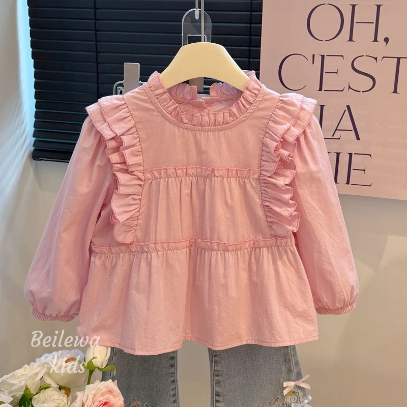 K206春秋纯棉新款女童小女孩衬衣衬衫宝宝百搭娃娃衫春秋儿童长袖