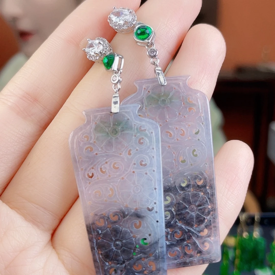 翡翠银S925镶嵌耳饰