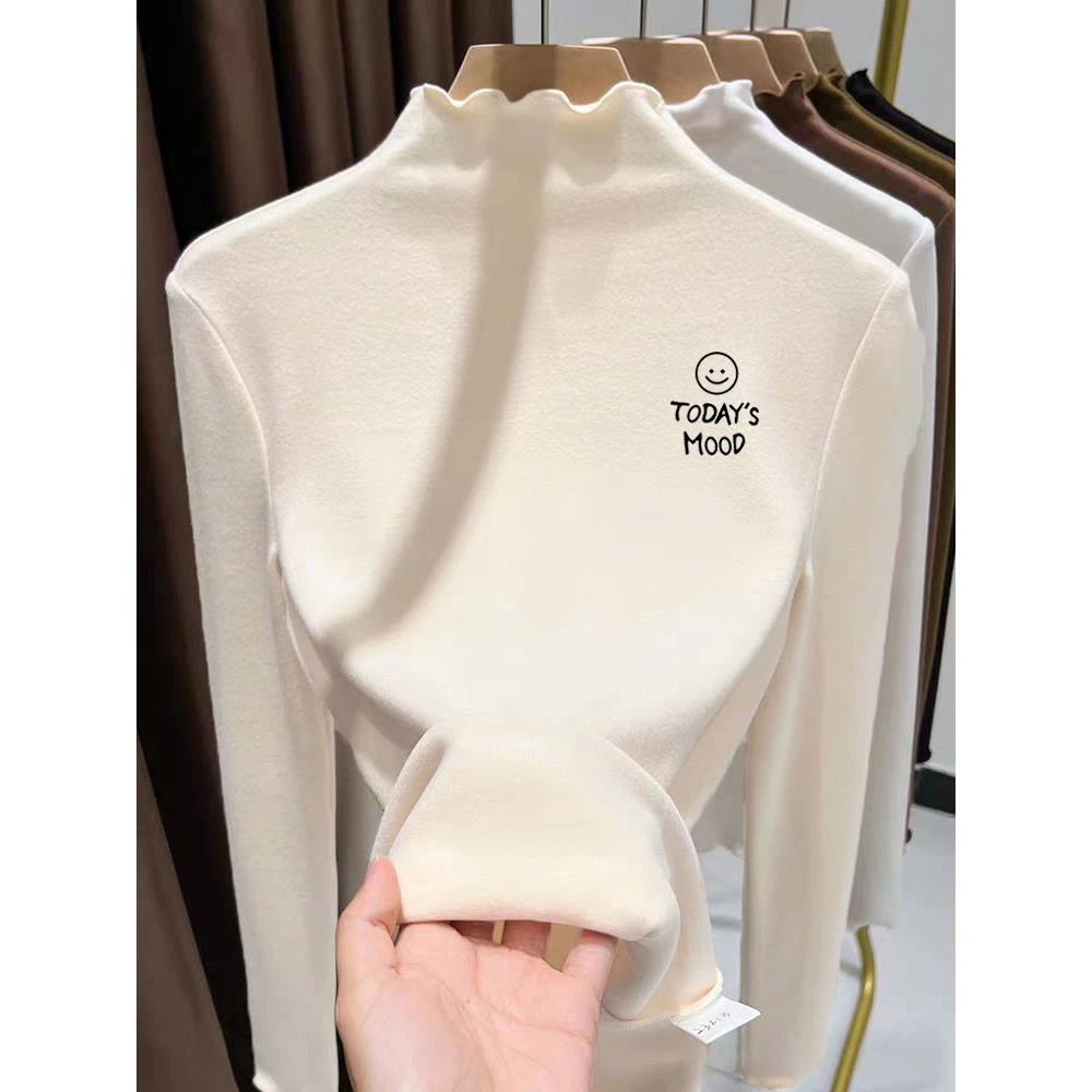 范哲萨女童德绒半高领打底衫秋冬2025新款木耳边加厚保暖内搭恤上