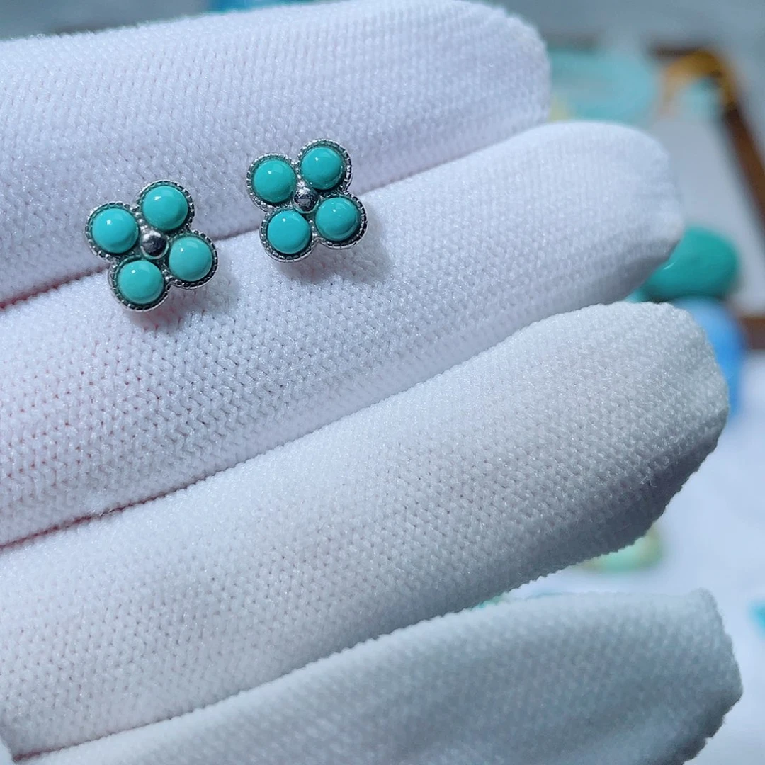 踏***梅绿松石银S925镶嵌珠宝奇石