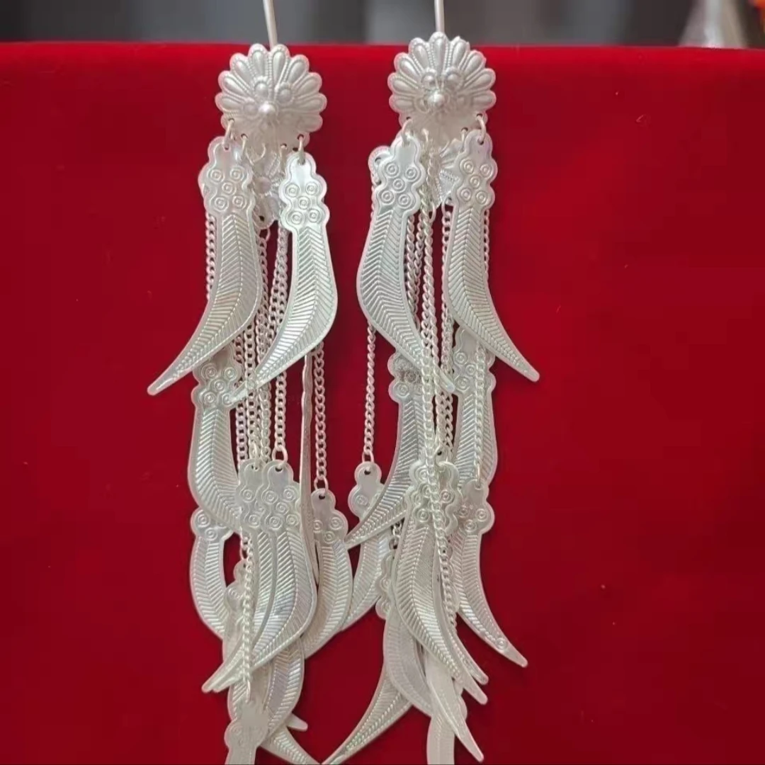 合金耳饰 民族风长款气质羽毛耳环夸张耳饰苗族彝族景区旅游饰品