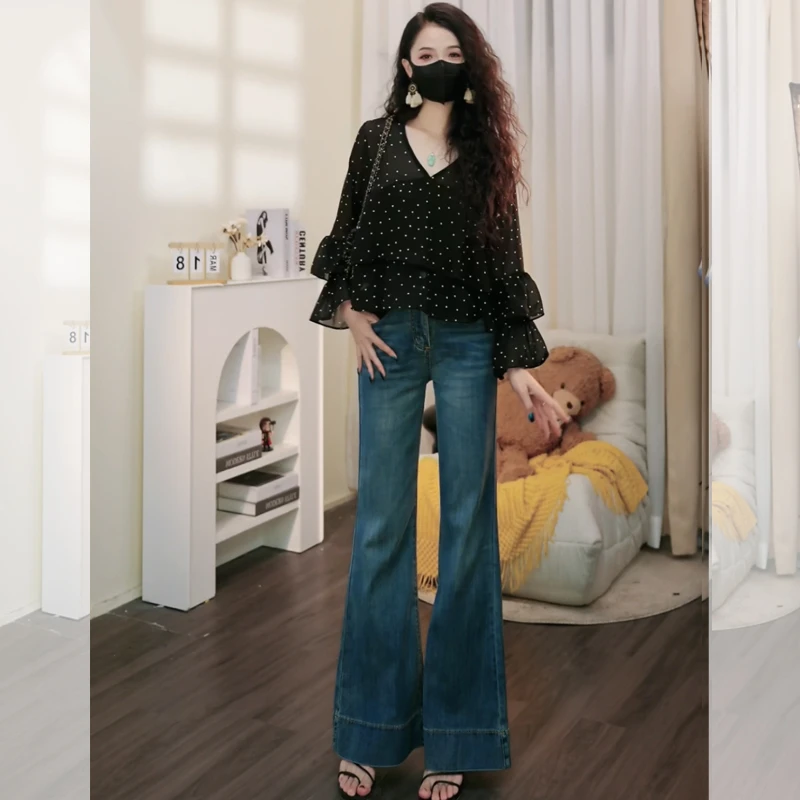 高腰微喇牛仔裤女2025新款高腰弹力小个子不贴腿喇叭长裤百搭