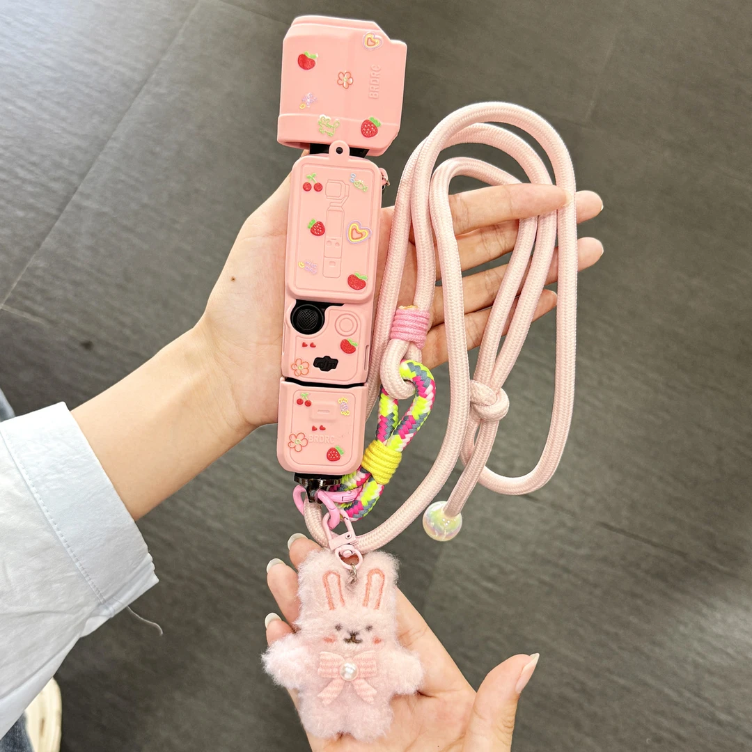 适用大疆pocket3保护套粉色硅胶Osmo灵眸相机收纳盒包挂脖女外壳