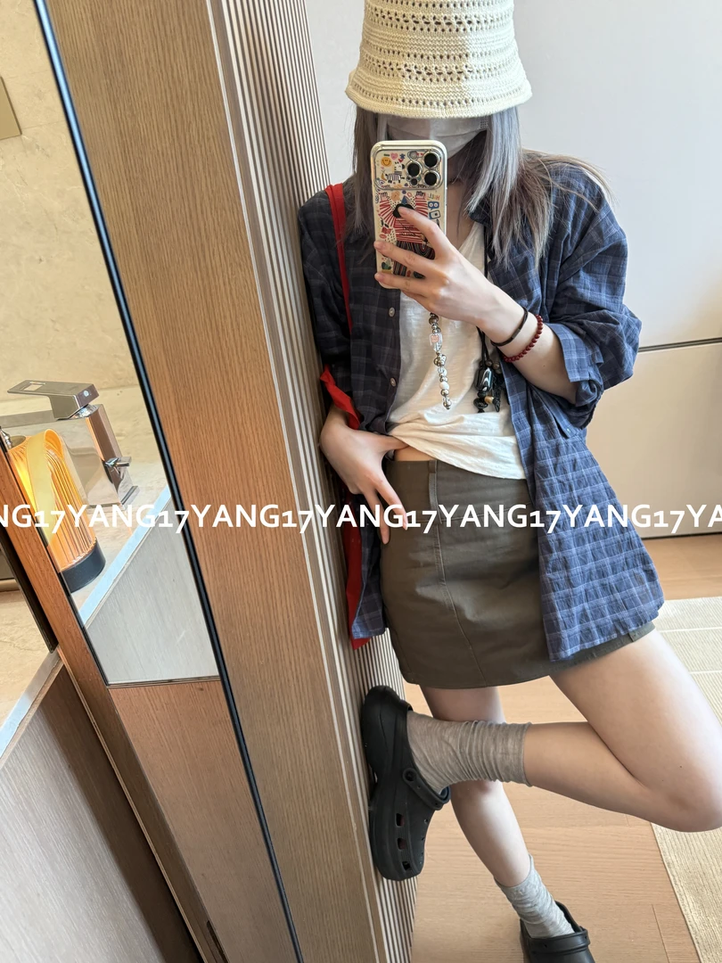 杨十七  水洗军绿百搭基础款工装半身裙裤女