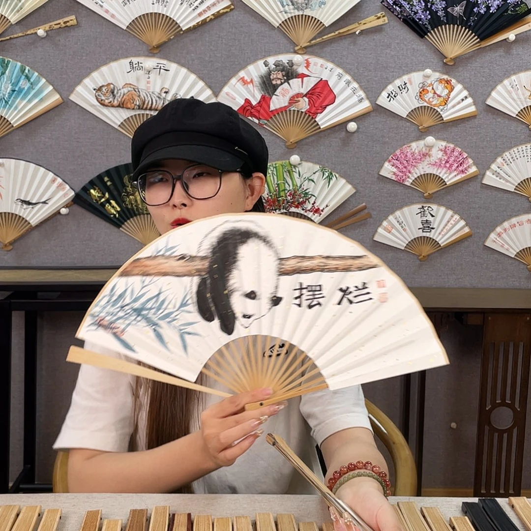 国画8寸玉竹-纯手绘-文玩扇骨（默认粘好）