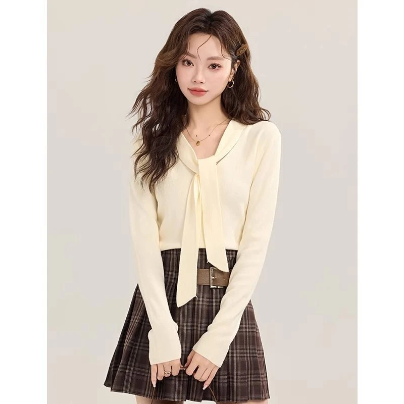 法式高级感毛衣内搭打底衫女秋冬季2024款气质绑带长袖针织衫上衣