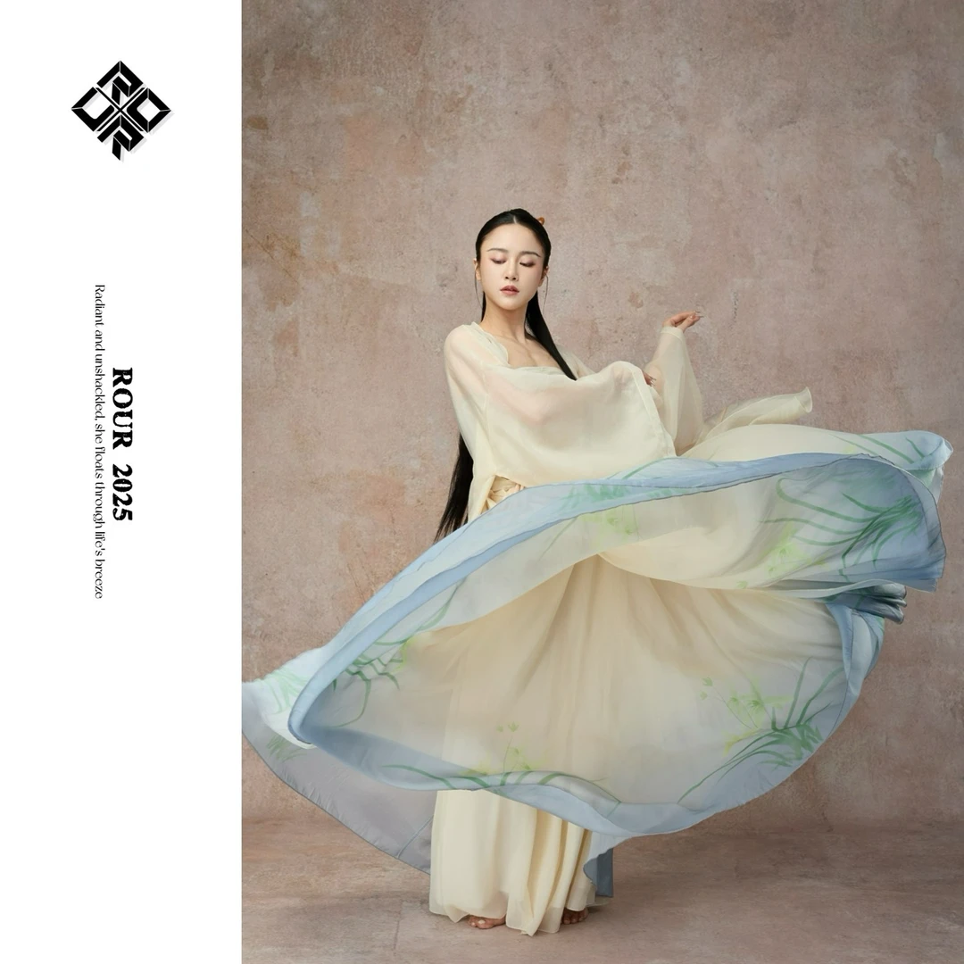 新品ROUR【兰薰】国风爵士古典舞纱裙飘逸大摆裙古风大摆裙