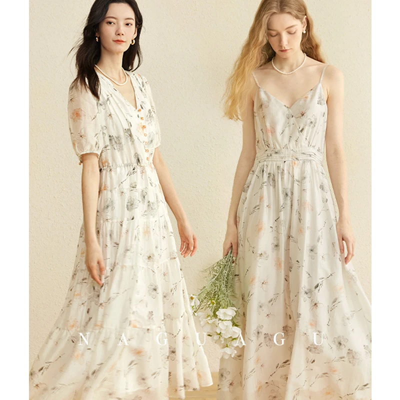 南瓜谷空谷幽兰~吊带裙女春莱赛尔夏季凉感显瘦连衣裙