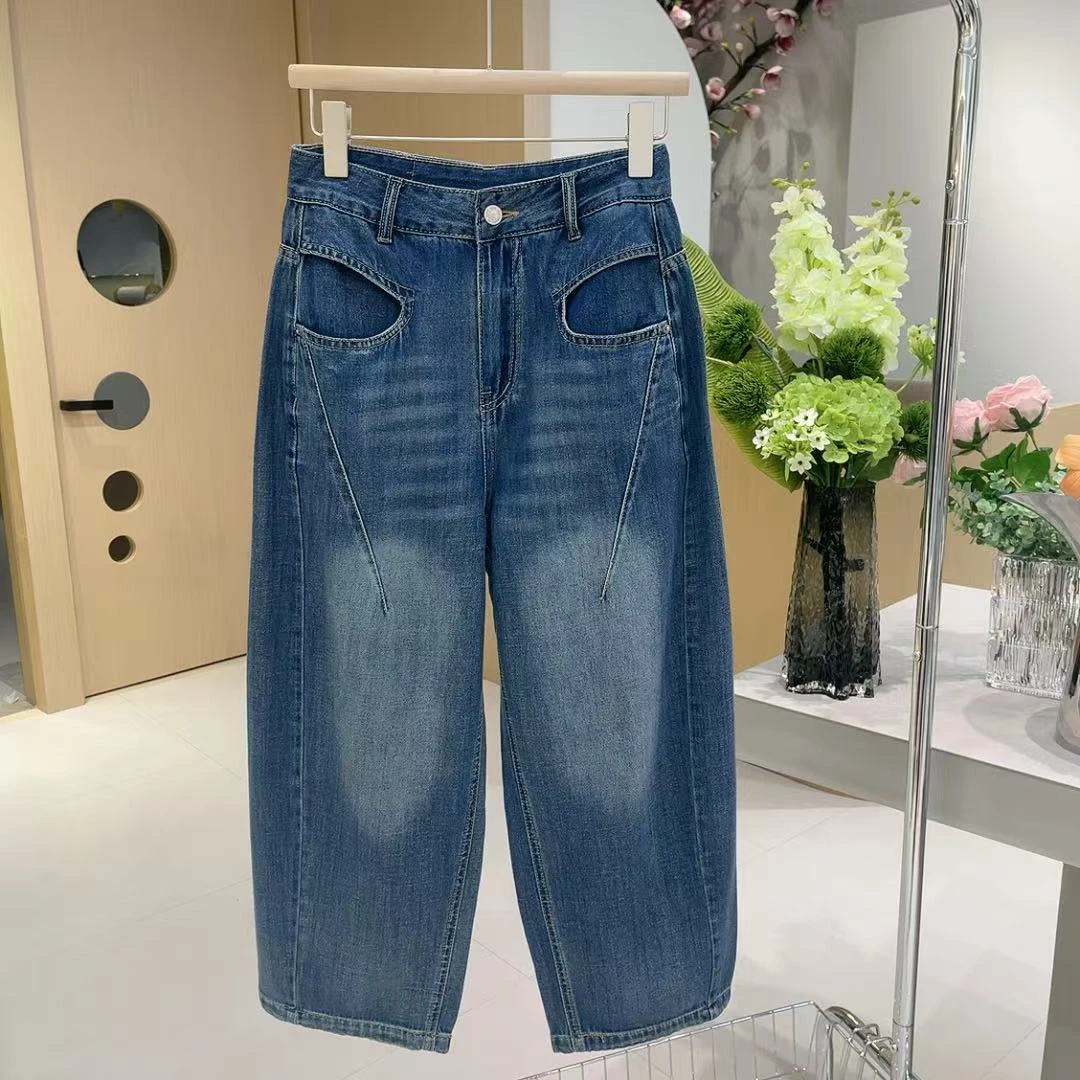 QC 253250 无弹力 夏季薄款复古做旧弯刀裤设计感高级牛仔裤