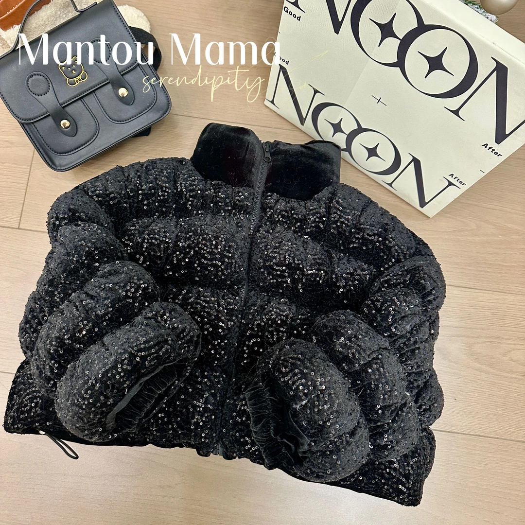 【Mt studio】3【新款】爆闪软亮片丝绒棉服外套冬季女童加厚精致保暖