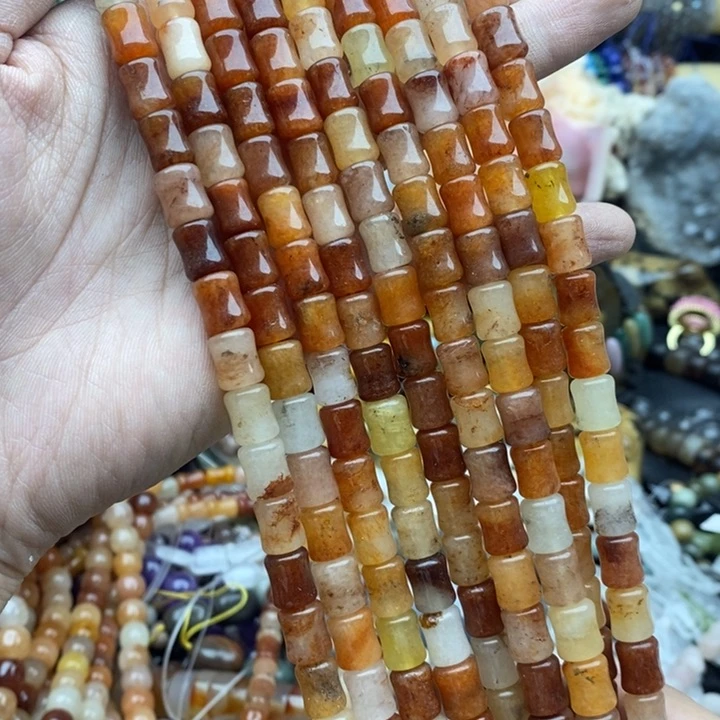 玛瑙/玉髓未镶嵌珠宝半成品一条天然8×10金丝玉小桶珠