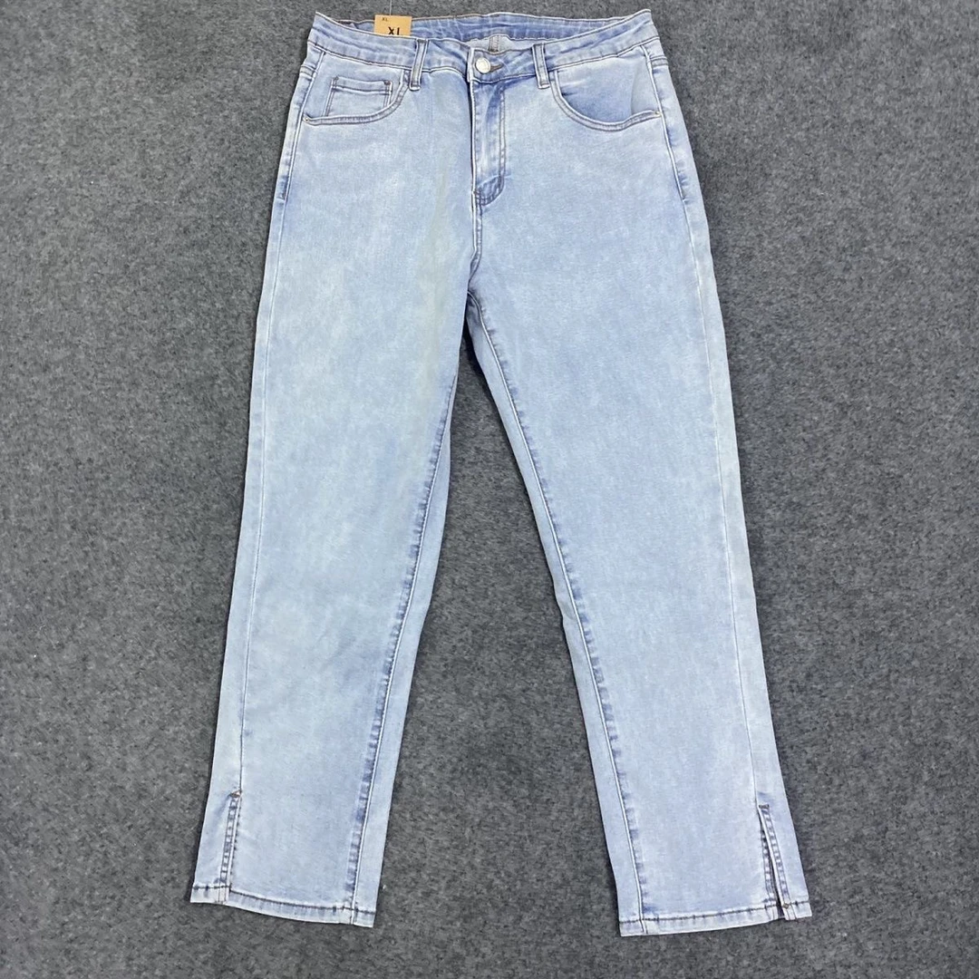 128小个子高腰直筒开叉烟管牛仔裤春夏百搭女款