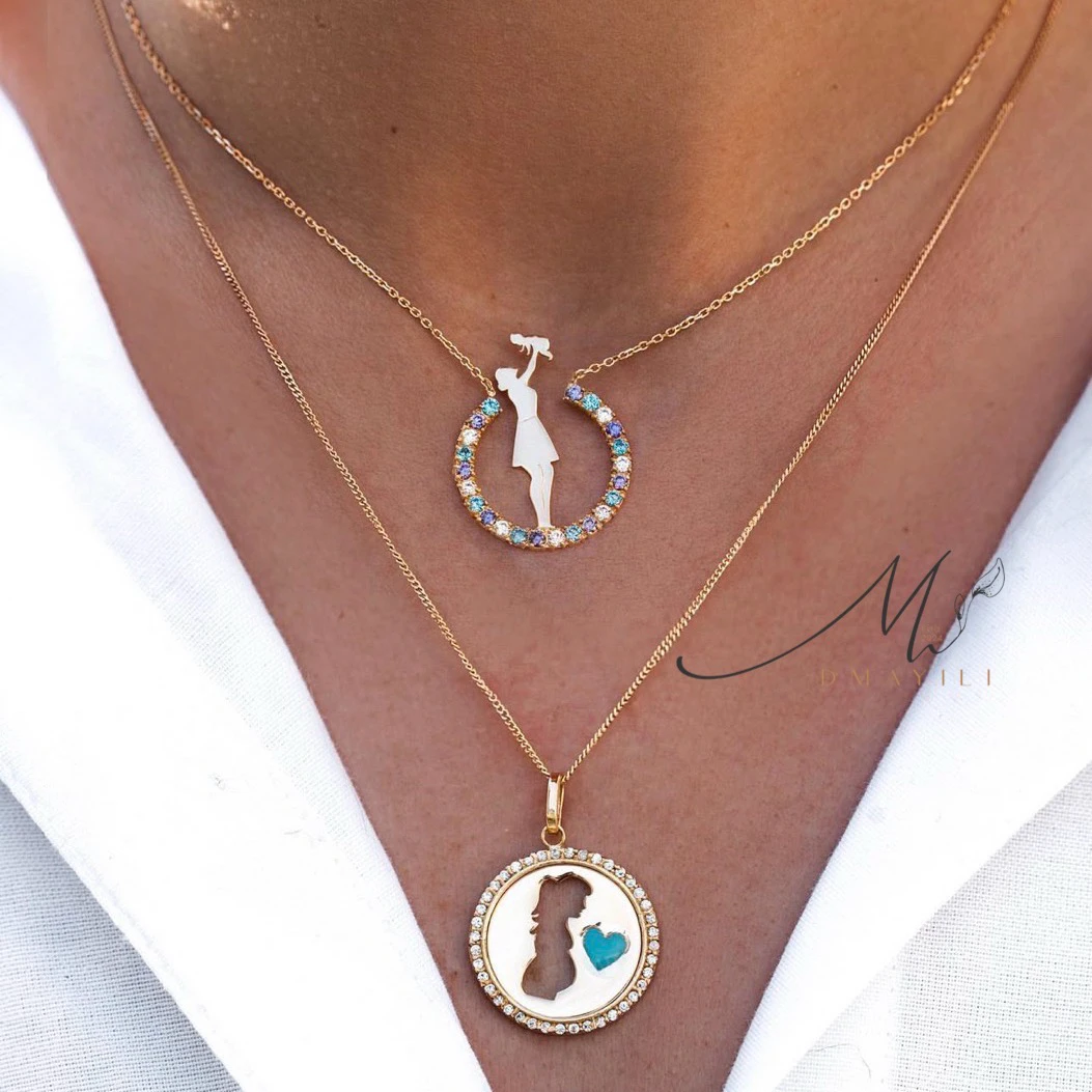 铜锆石项链 MAYILI 双层母爱镀K金铜项链