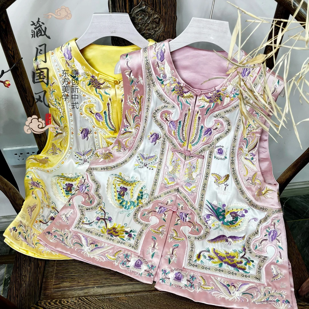 藏月2025早春新款醋酸马甲如意头马甲万针刺绣国风背心A61069370