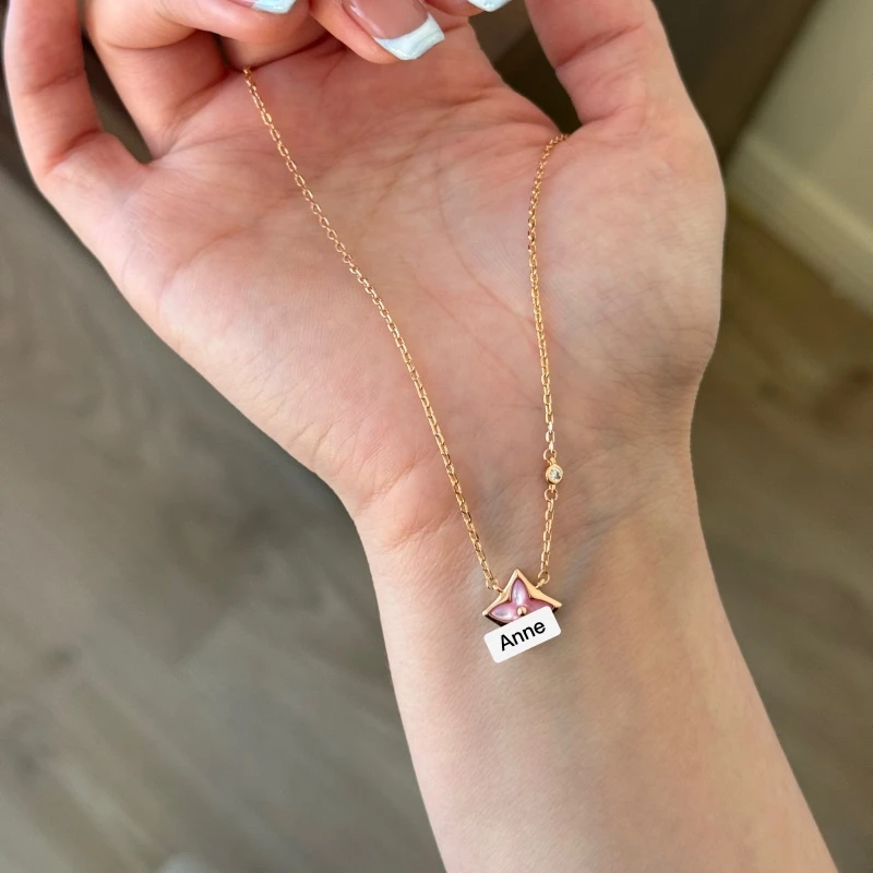 铜合金项链 粉贝菱形四叶草吊坠项链【X758】