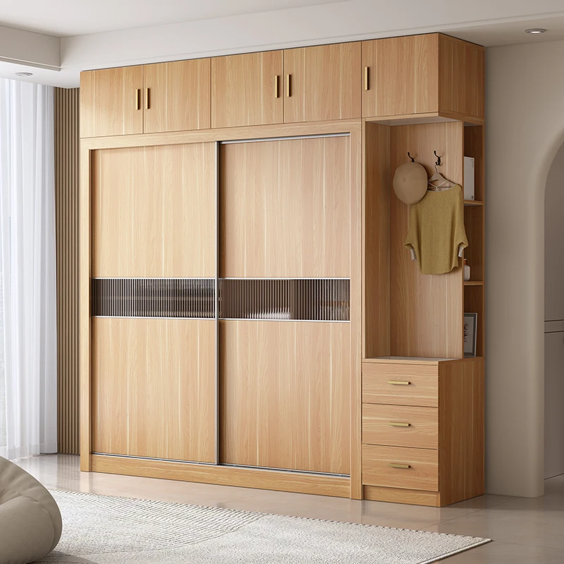 实木衣柜家用卧室2025新款推拉门定制衣柜简约现代全实木大衣橱