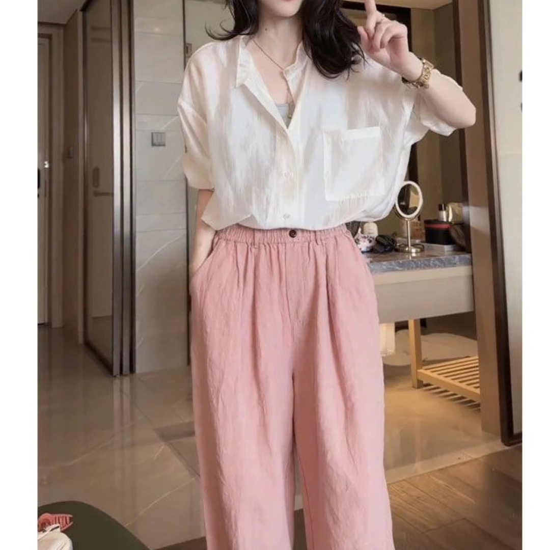 新款高腰阔腿裤梨形显瘦穿搭女装