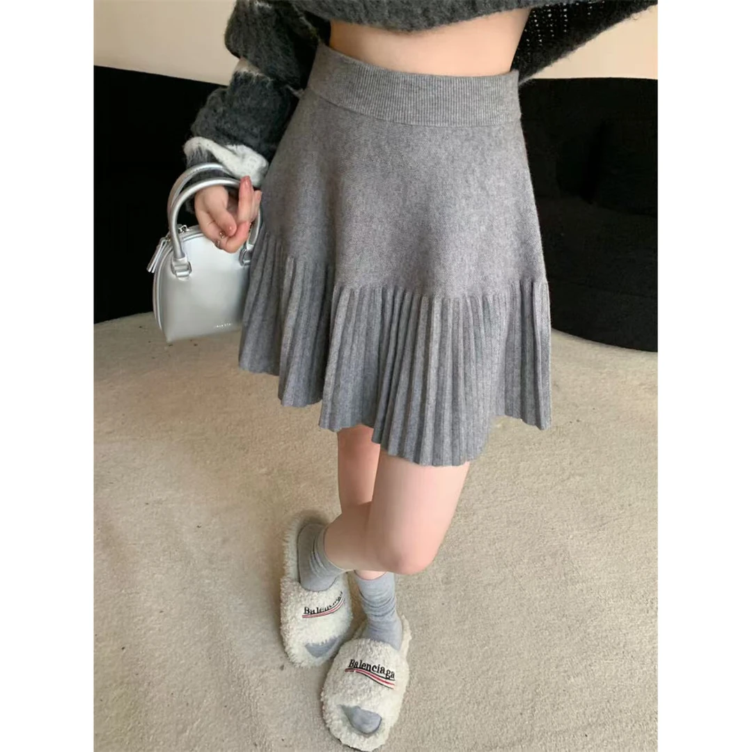 真心舒服！巨好看！松紧腰白色百褶针织半身裙女小个子显瘦a字短裙