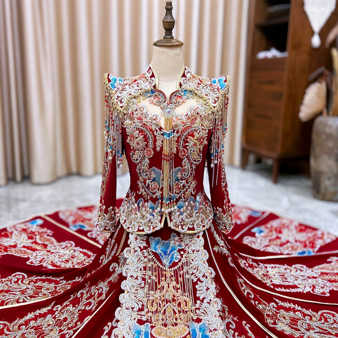 高端印度丝丝绒秀禾服新娘结婚服装2025新中式婚服礼服敬酒服禾服