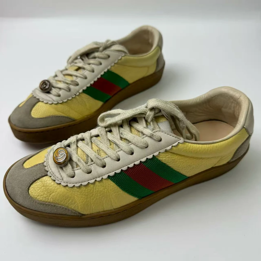 95新 GUCCI/古驰 36.5码/仔仔女鞋/黄色双C徳训板鞋1879
