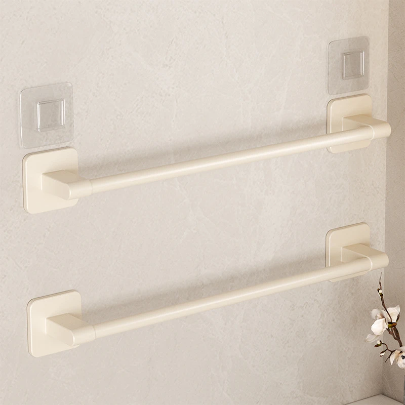 奶油风吸盘毛巾架免打孔浴室挂件卫生间浴巾置物架单杆收纳毛巾杆