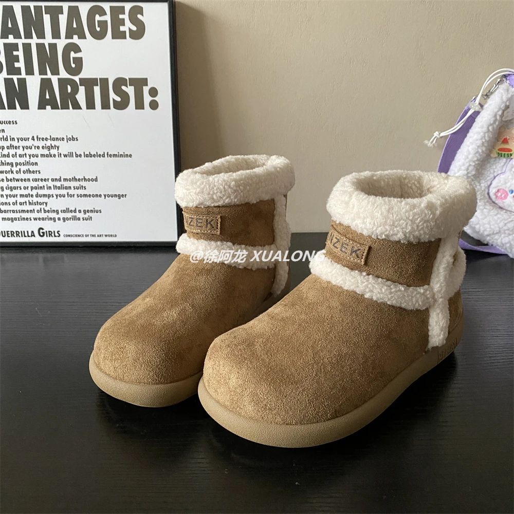 加绒厚底雪地靴女2025冬新款保暖防滑小个子增高棉鞋简约百搭休闲
