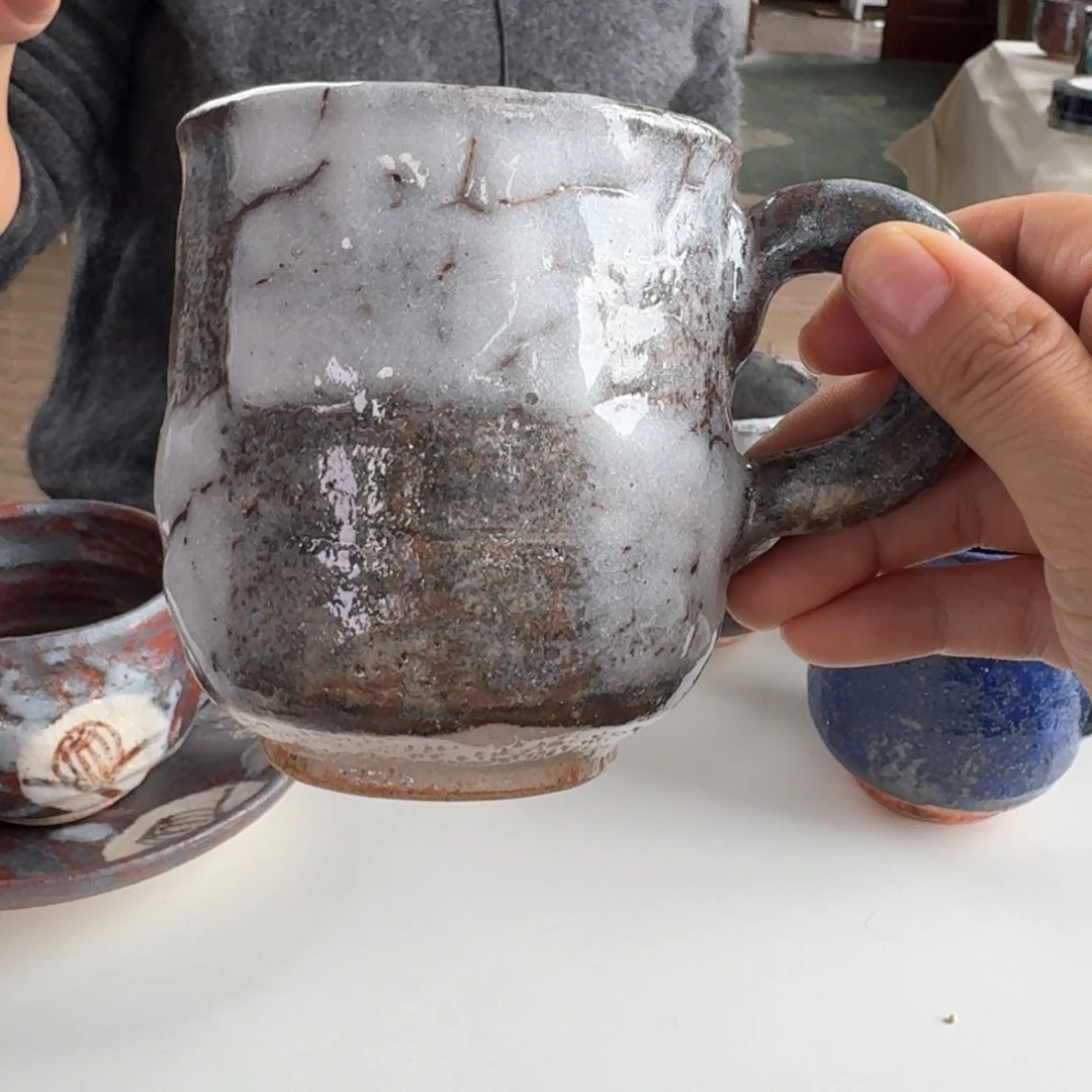 瓷片志野烧市松马克杯