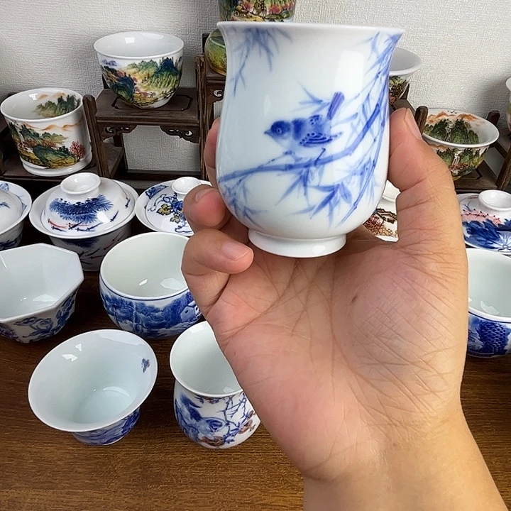忠意堂釉下彩竹子鸟