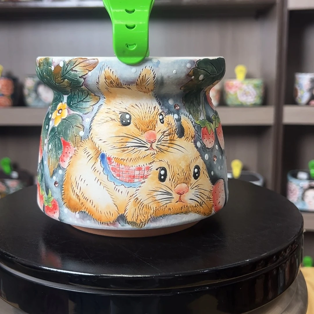 手绘陶瓷花盆口13高12.3