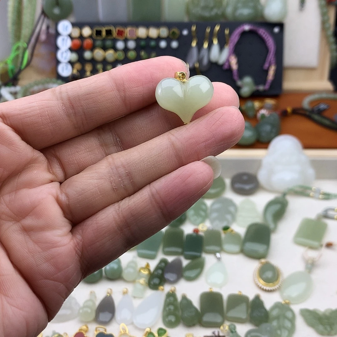 和田玉银S925镶嵌吊坠(不含链)