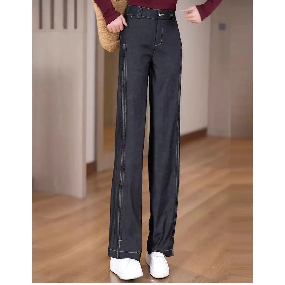 垂感直筒牛仔裤女2025春夏新款高腰显瘦窄版阔腿裤百搭冰丝休闲裤