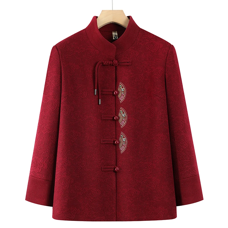 奶奶装中老年人2025春秋装印花外套60-70岁妈妈春上新衣服女上衣